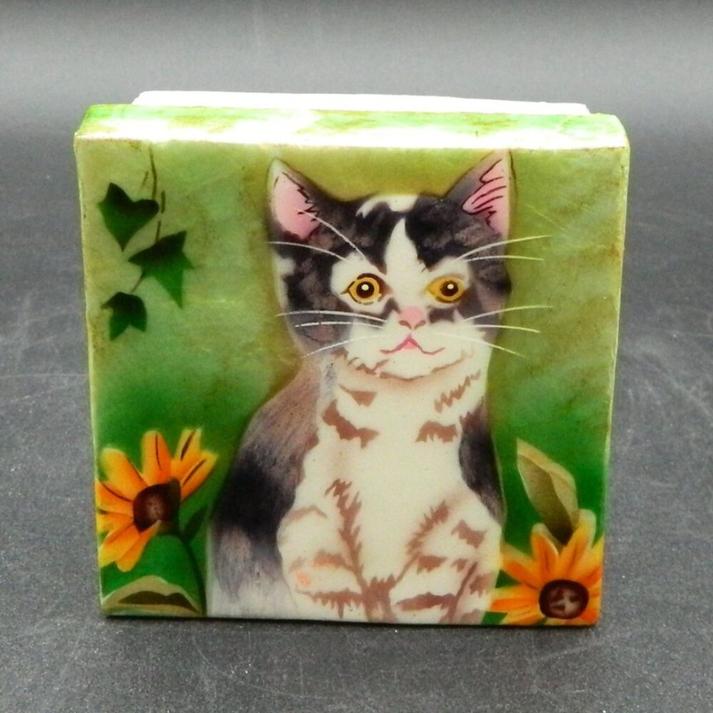 Capiz Shell Kitten Trinket Box, 3"x3"x1.5"